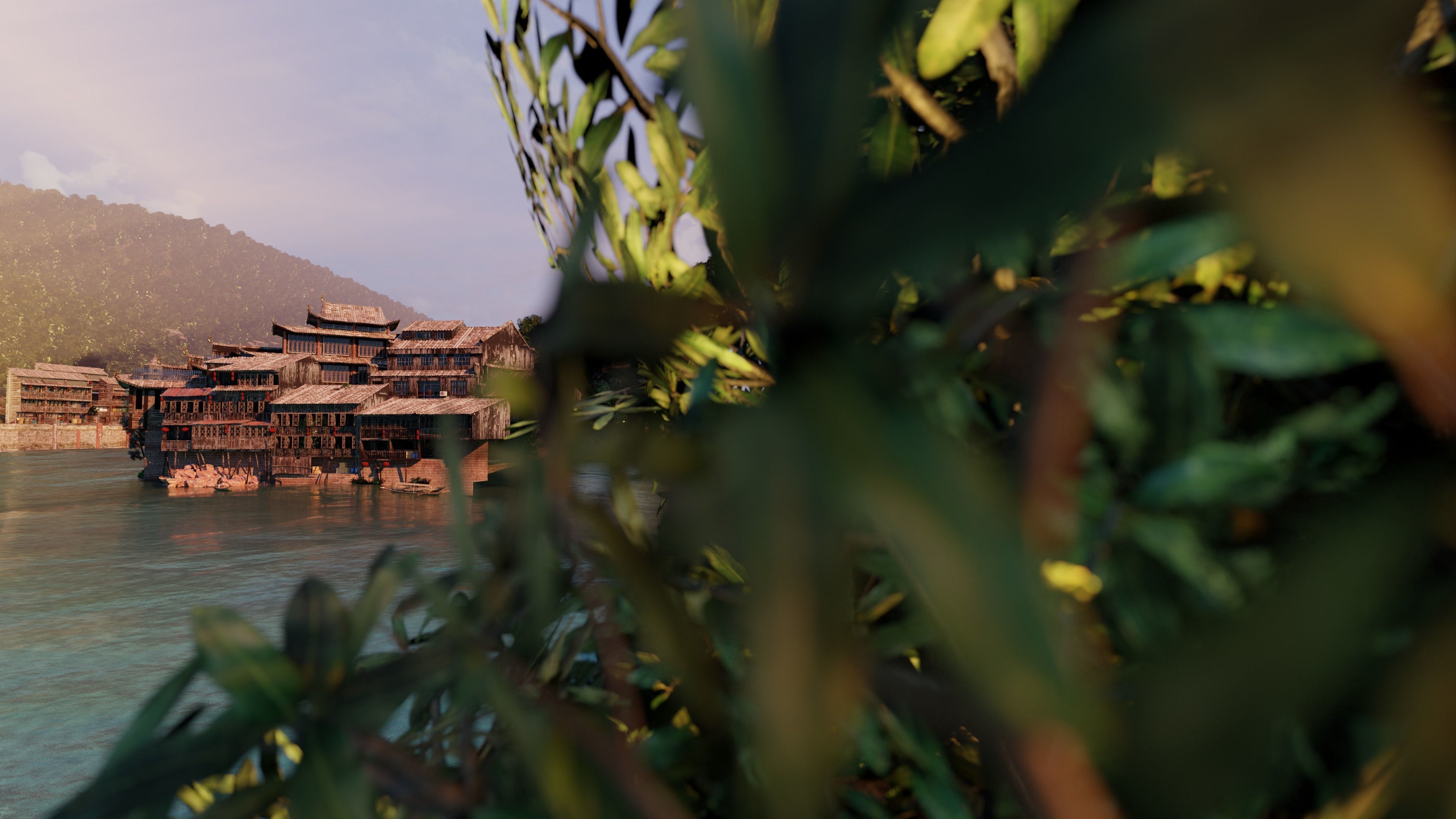 Chinese Vintage Scene with River 3D model_12