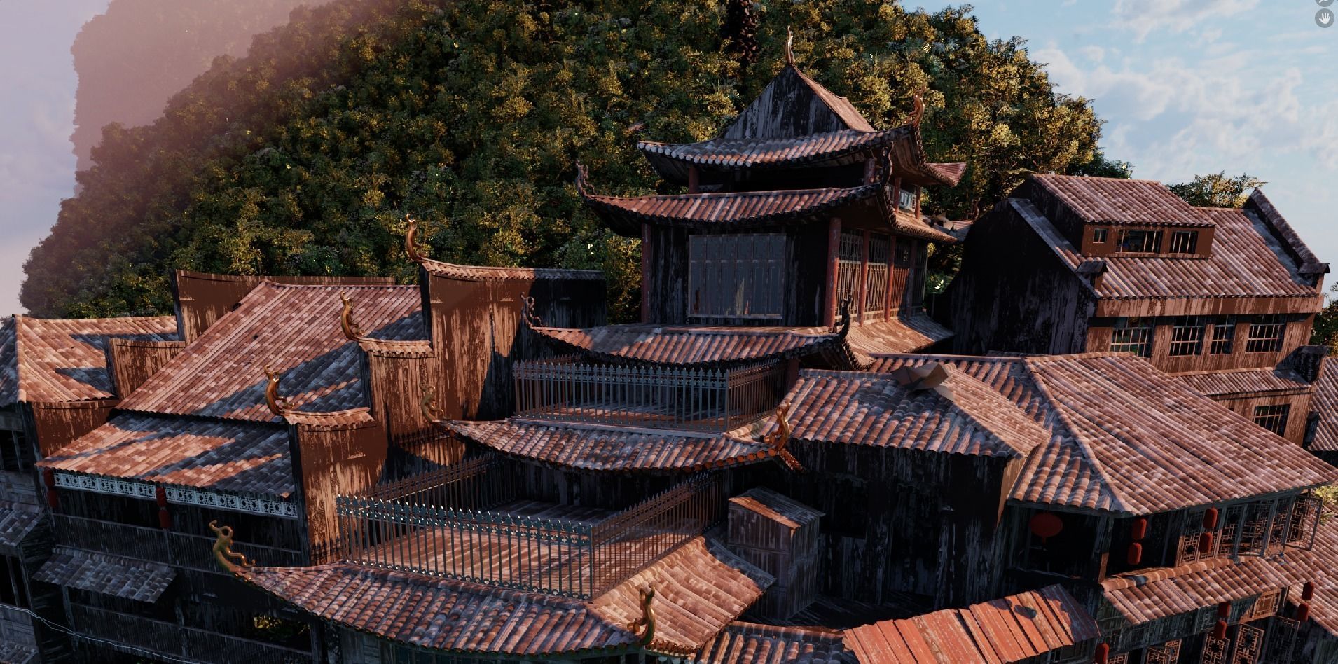 Chinese Vintage Scene with River 3D model_3