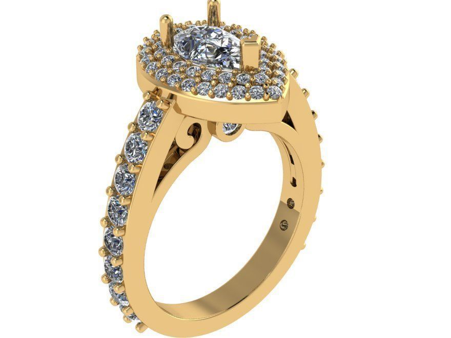 Pear Double Halo Ring 1230 3D print model_1