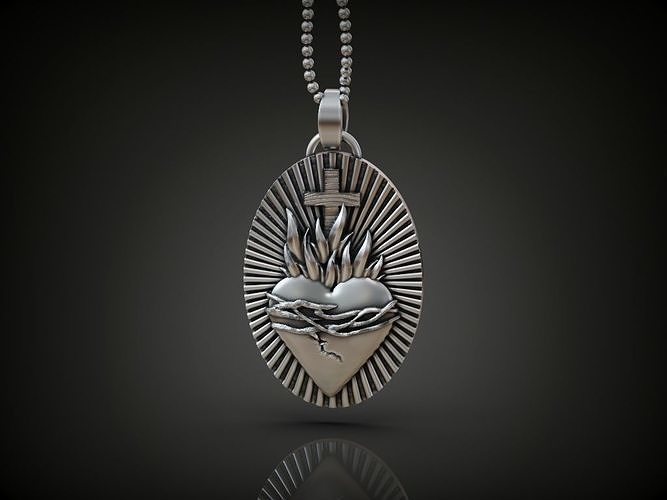 Pendant heart  cross fire thorn Free 3D print model