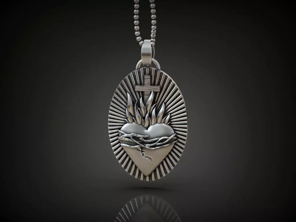 Pendant heart cross fire thorn Free 3D print model