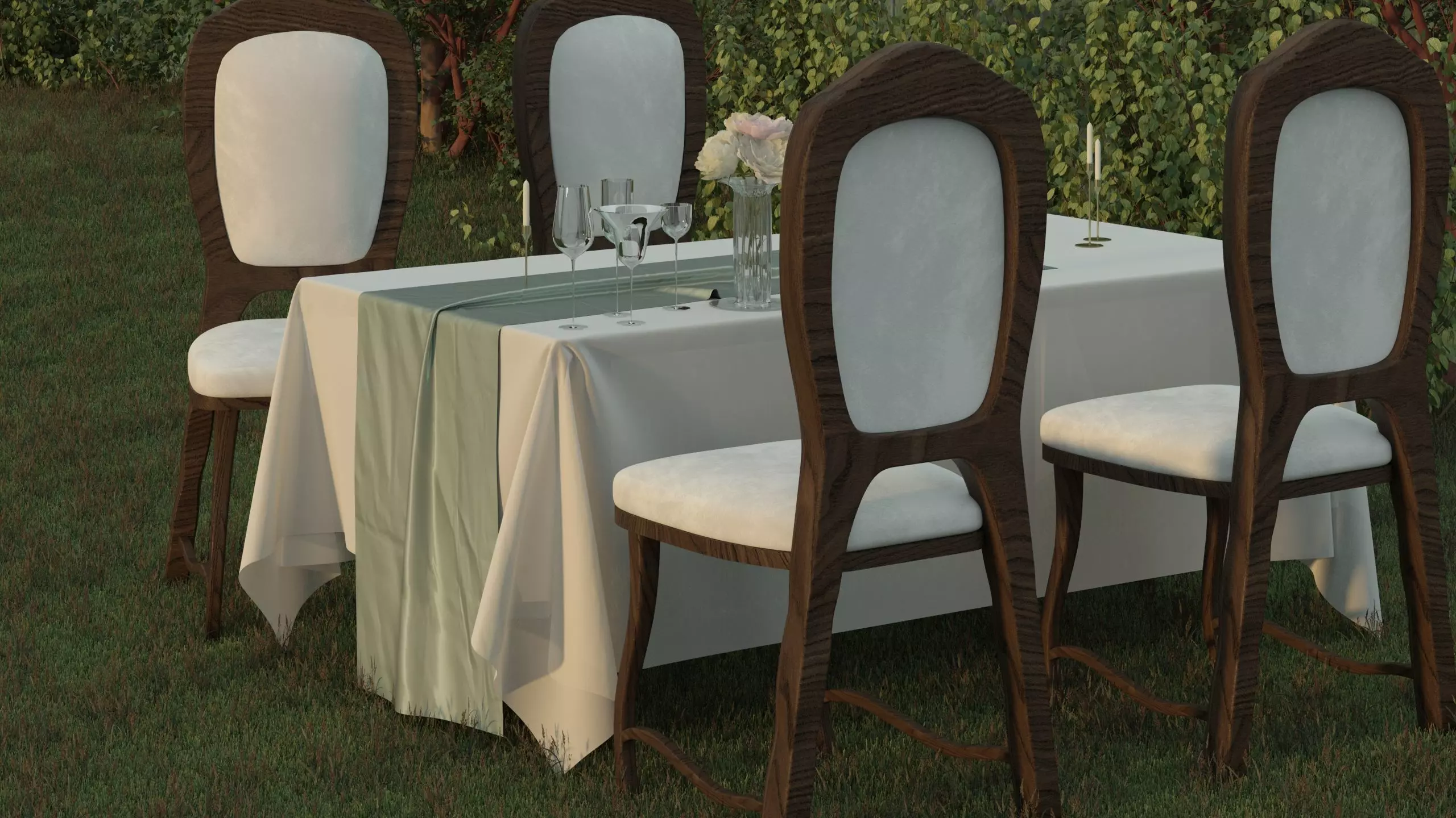 Dining set table and chairs in grass 3D model