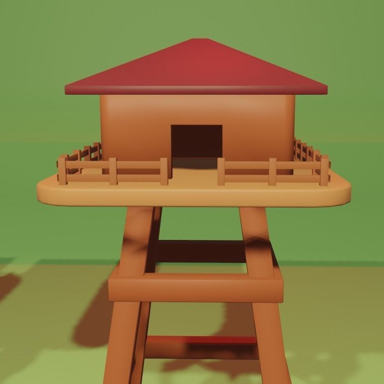 Cute 3D Cartoon Stylised Outpost Watchtower Low-poly 3D model_4
