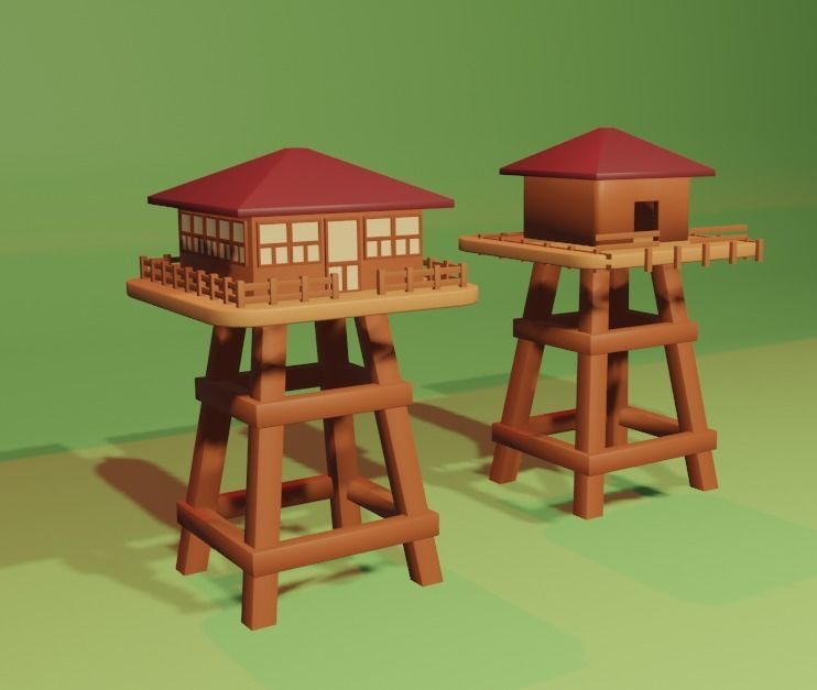 Cute 3D Cartoon Stylised Outpost Watchtower Low-poly 3D model_1