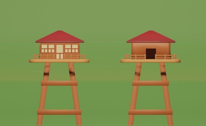 Cute 3D Cartoon Stylised Outpost Watchtower Low-poly 3D model_2