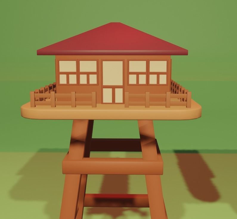 Cute 3D Cartoon Stylised Outpost Watchtower Low-poly 3D model_3
