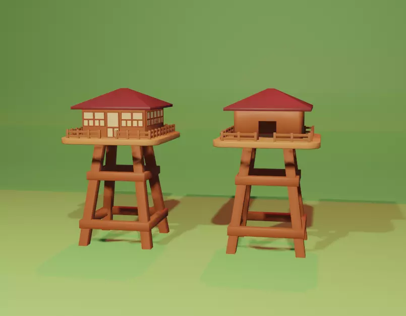 Cute 3D Cartoon Stylised Outpost Watchtower Low-poly 3D model_0