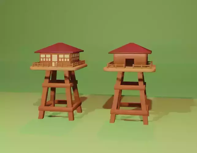 Cute 3D Cartoon Stylised Outpost Watchtower Low-poly 3D model