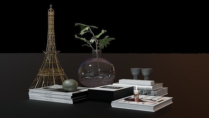 Books eiffel tower and 3D model