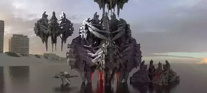 Sci-Fi Insectoid ship Towers Kitbash 3 3D model