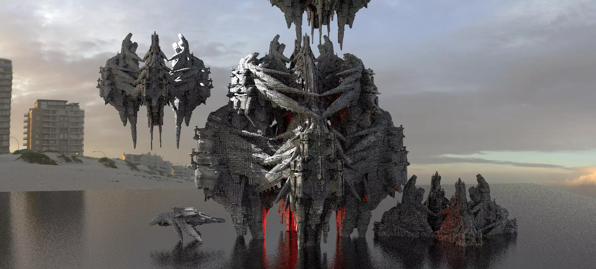 Sci-Fi Insectoid ship Towers Kitbash 3 3D model_0