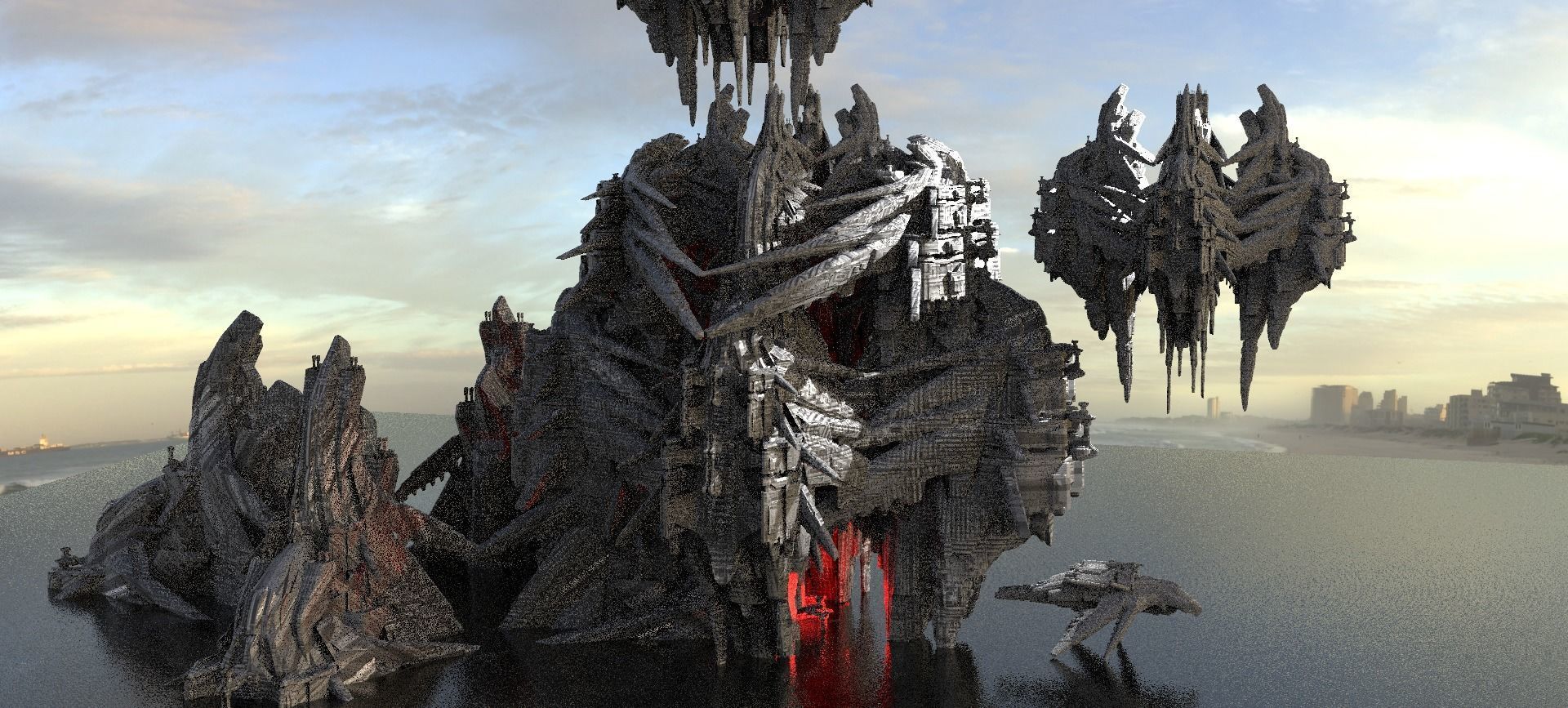 Sci-Fi Insectoid ship Towers Kitbash 3 3D model_1