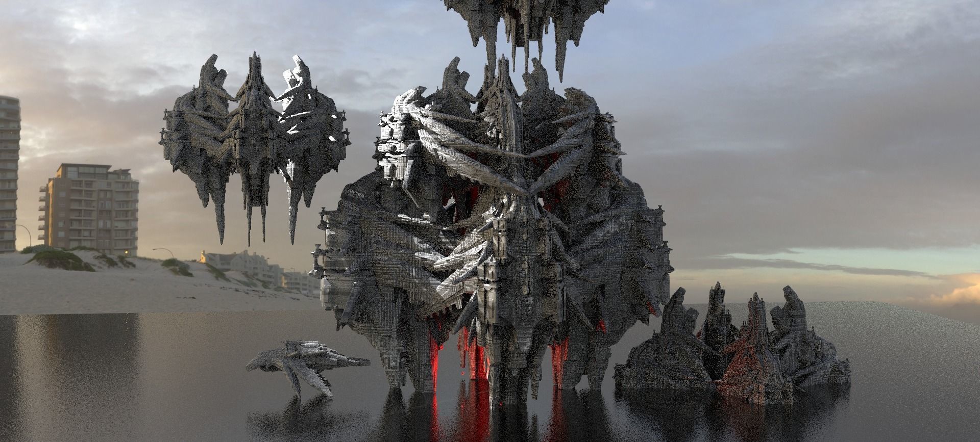 Sci-Fi Insectoid ship Towers Kitbash 3 3D model_2