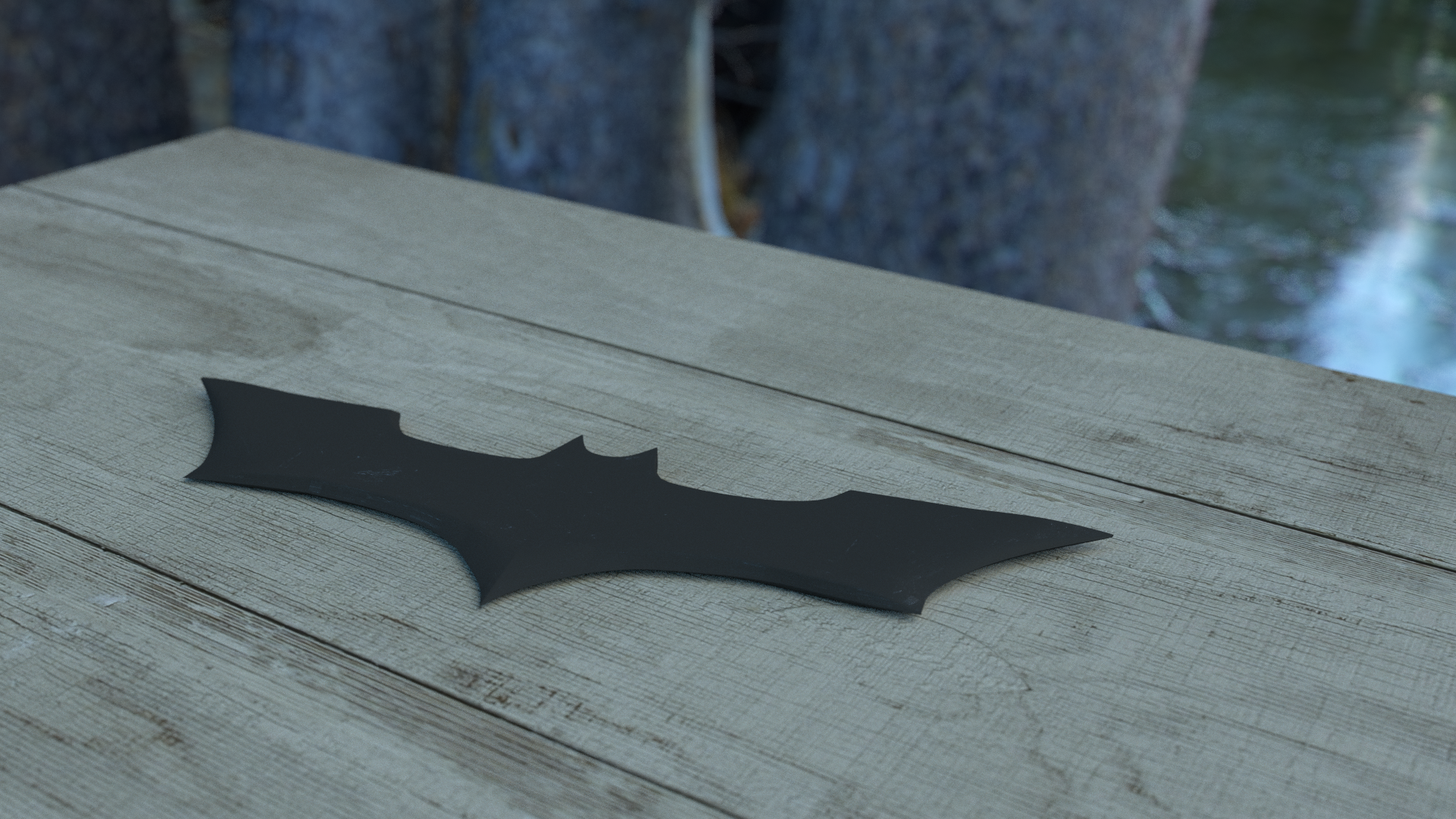 Batarang stuck In a wall Free 3D model_1