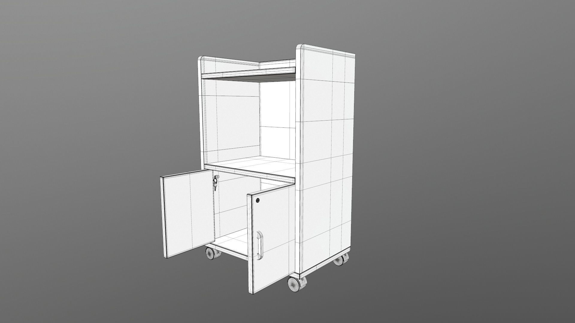 Cabinet wooden on wheels 3D model_16
