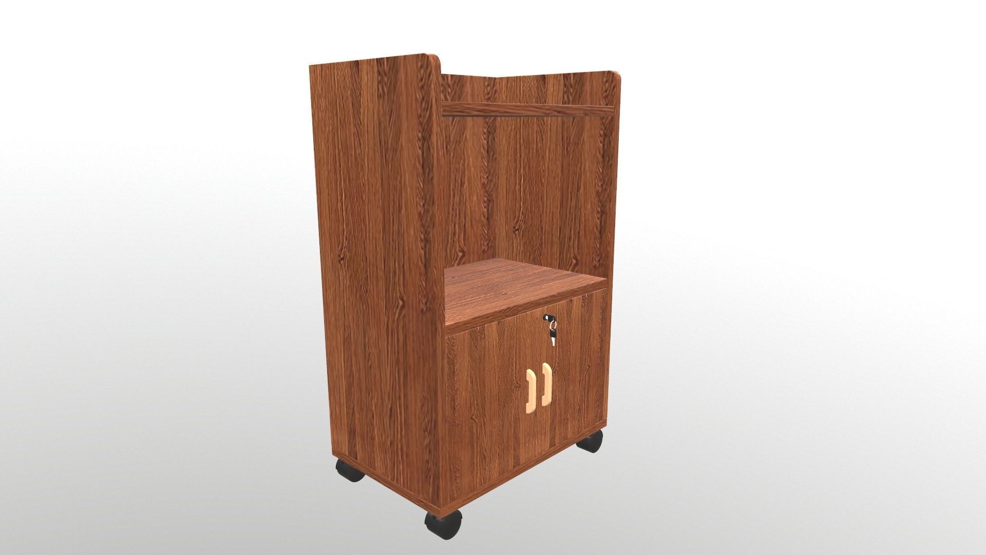 Cabinet wooden on wheels 3D model_2