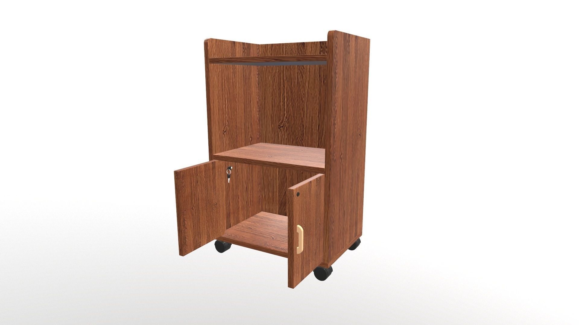 Cabinet wooden on wheels 3D model_12