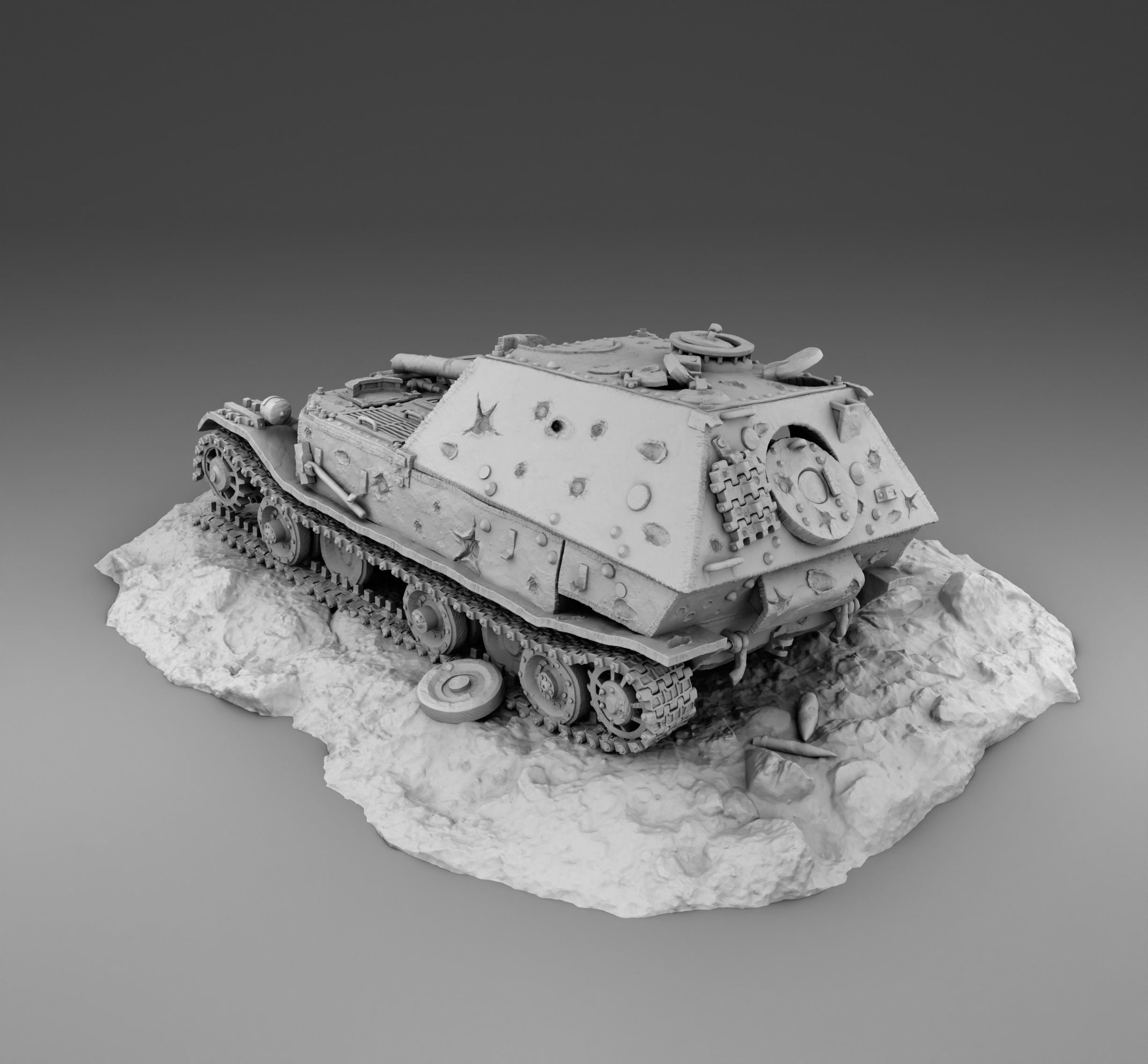 Broken German Tank Ferdinand 3D print model_1