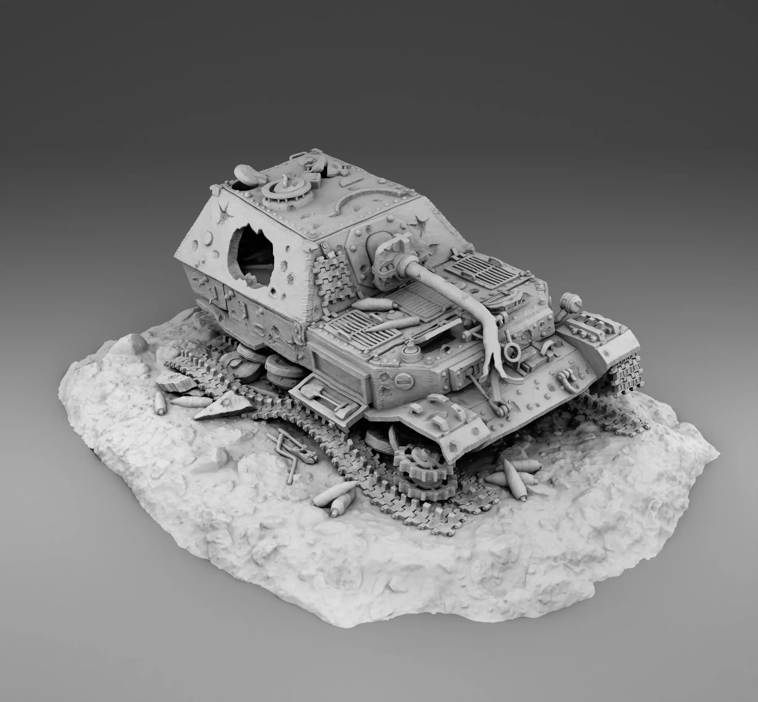 Broken German Tank Ferdinand 3D print model_0