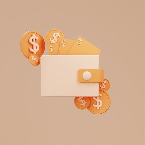 3D Illustration wallet with dollar money 3D model