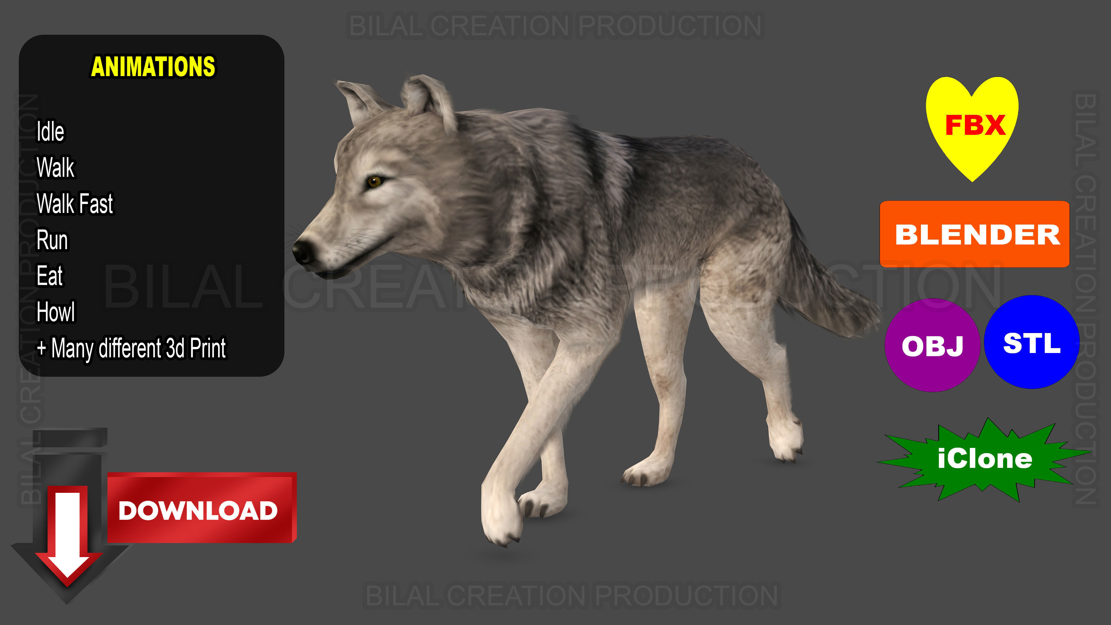 WOLF RIGGED ANIMATED 6 Low-poly 3D model_2