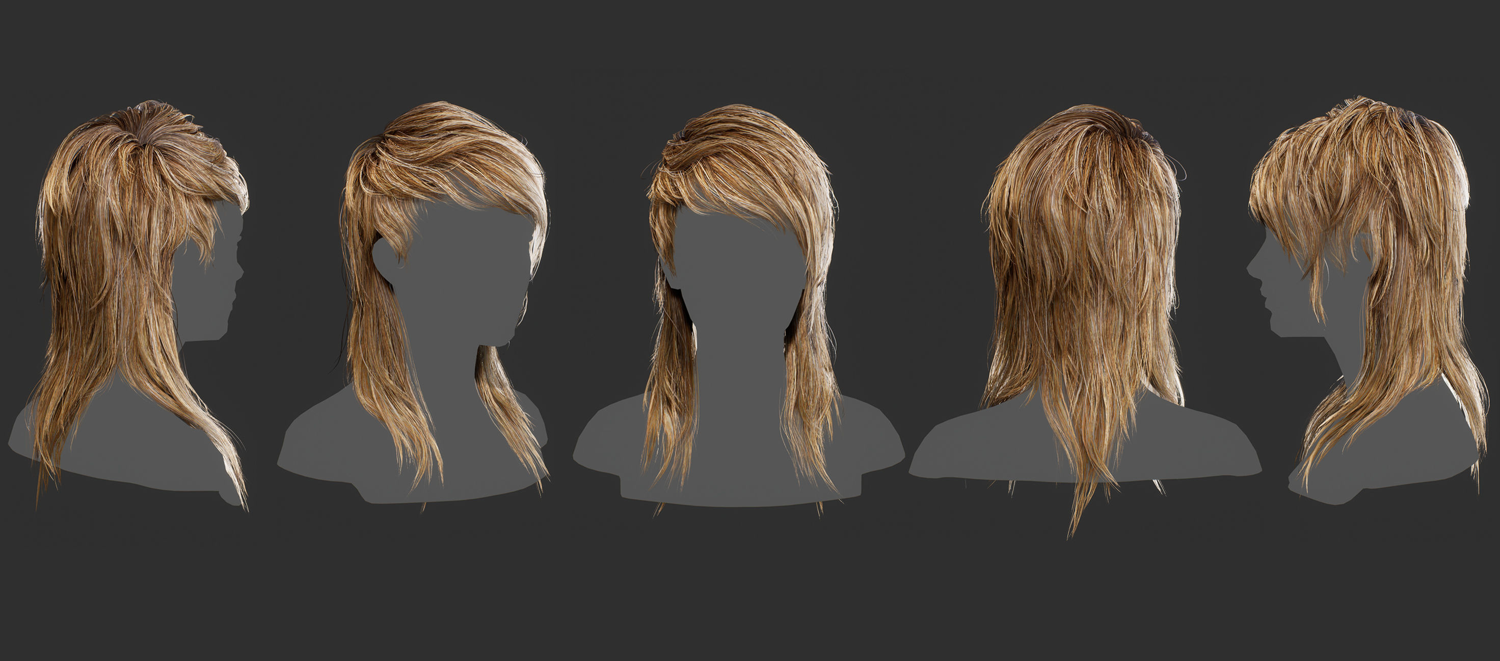 Realistic Hairstyle Pack 5 pieces Real Time Low Poly Cards Low-poly 3D model_11