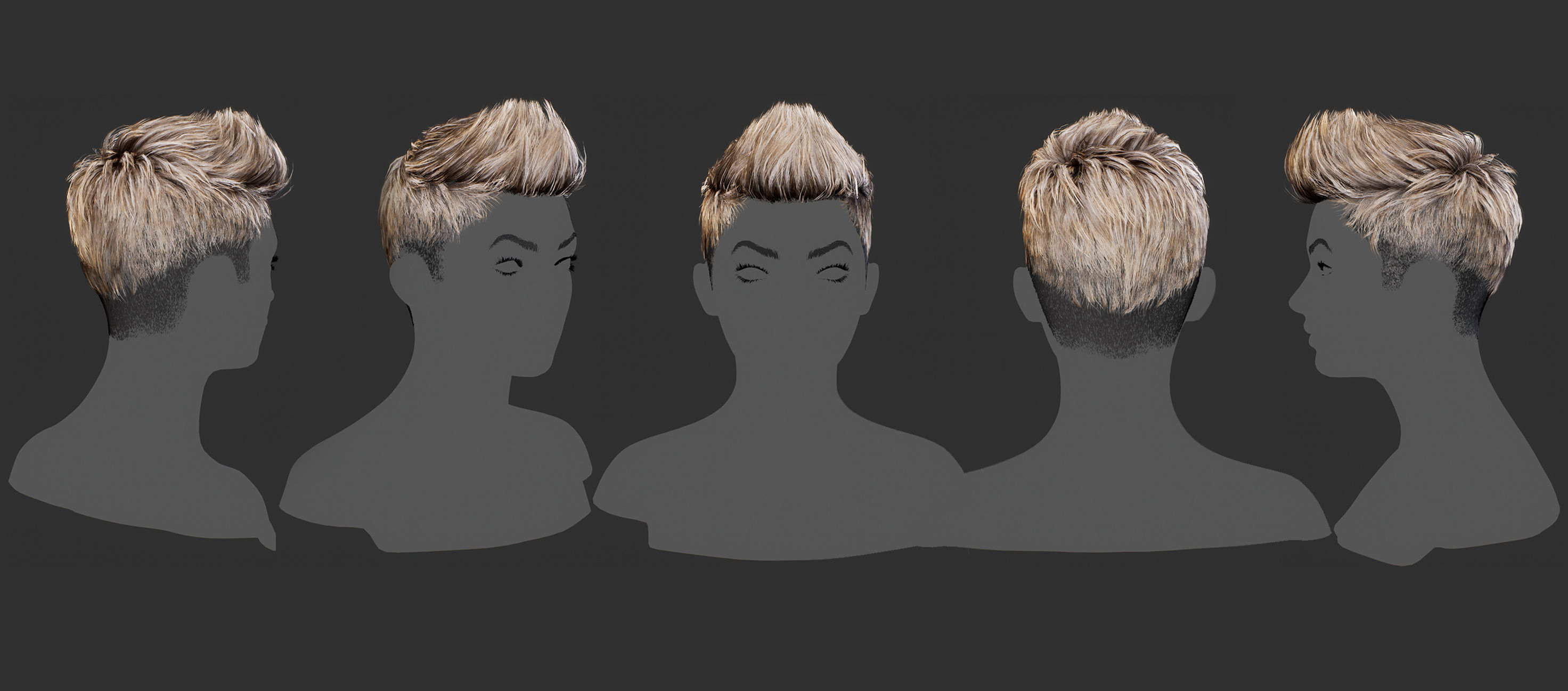 Realistic Hairstyle Pack 5 pieces Real Time Low Poly Cards Low-poly 3D model_7