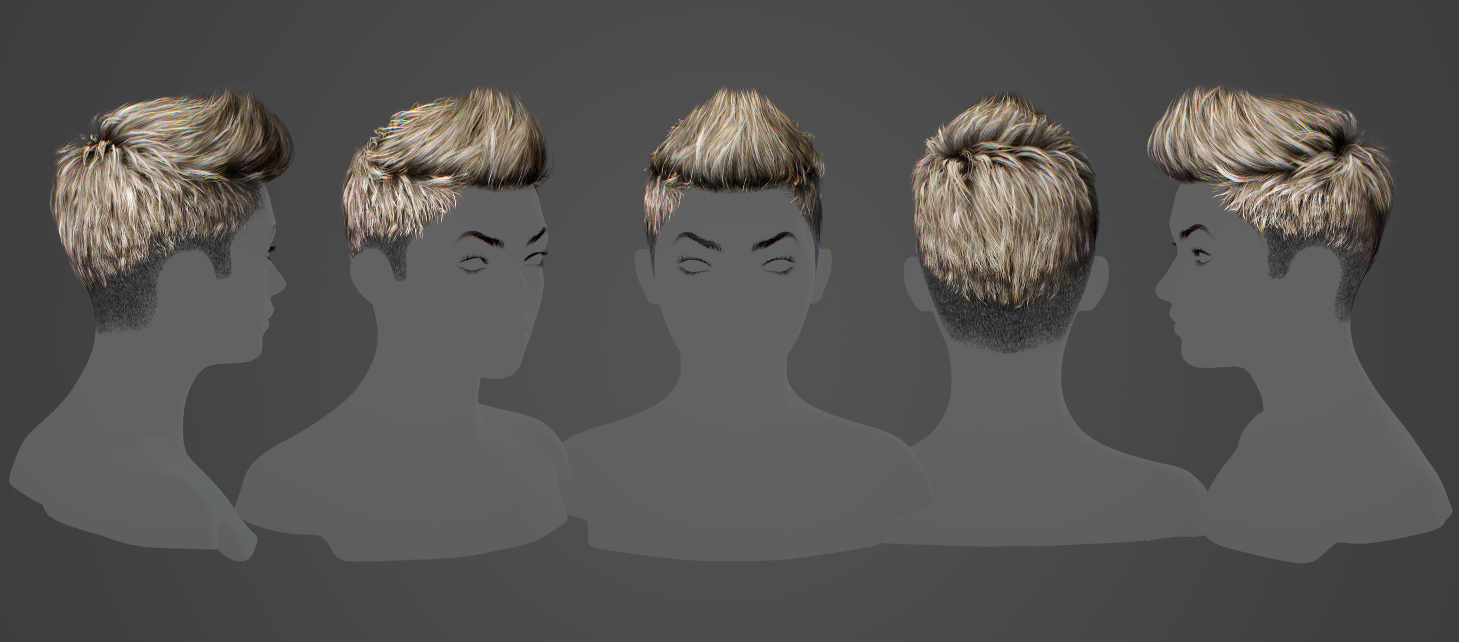 Realistic Hairstyle Pack 5 pieces Real Time Low Poly Cards Low-poly 3D model_6