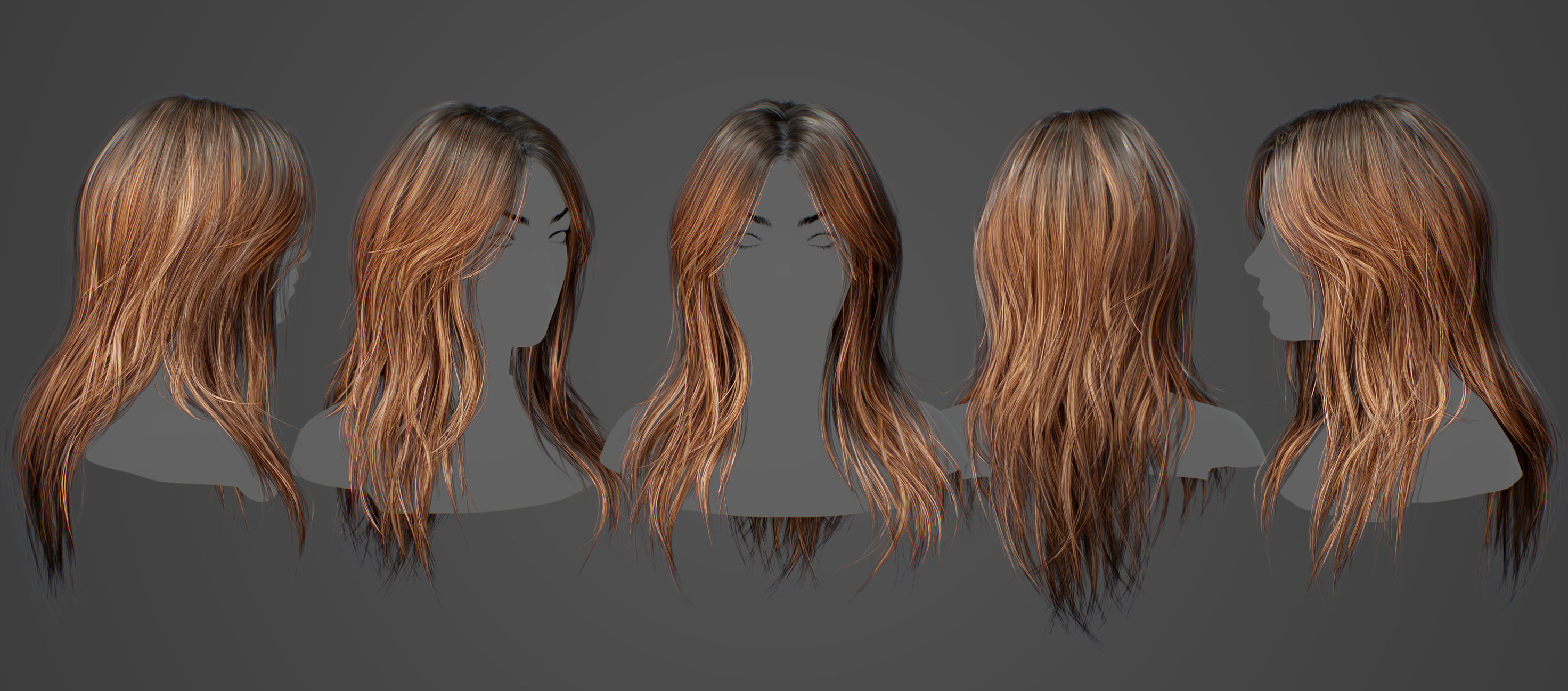 Realistic Hairstyle Pack 5 pieces Real Time Low Poly Cards Low-poly 3D model_2