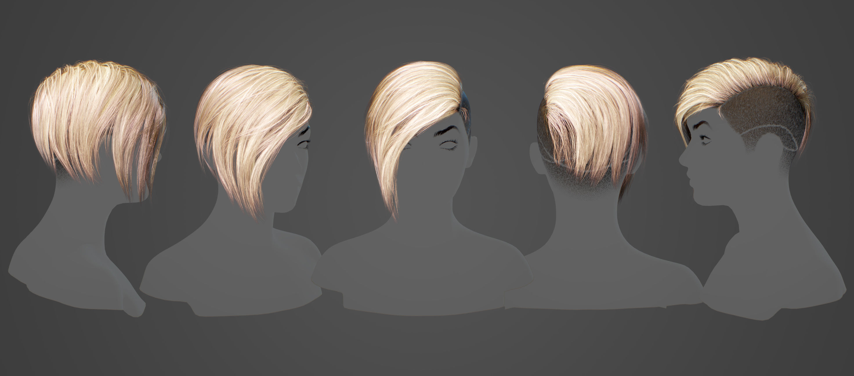Realistic Hairstyle Pack 5 pieces Real Time Low Poly Cards Low-poly 3D model_9