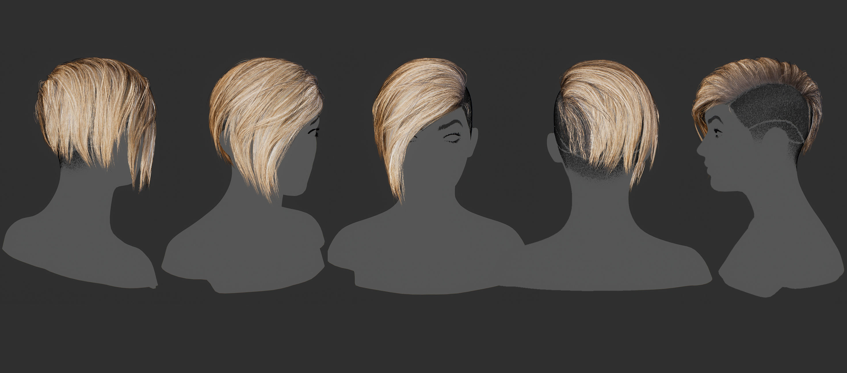 Realistic Hairstyle Pack 5 pieces Real Time Low Poly Cards Low-poly 3D model_8