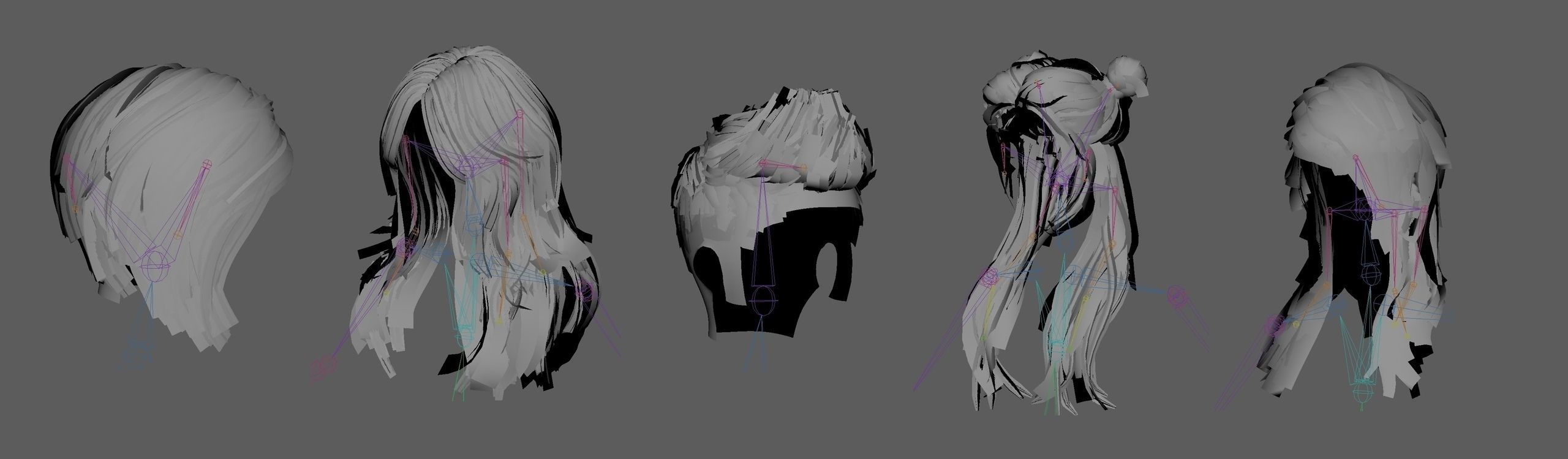 Realistic Hairstyle Pack 5 pieces Real Time Low Poly Cards Low-poly 3D model_12