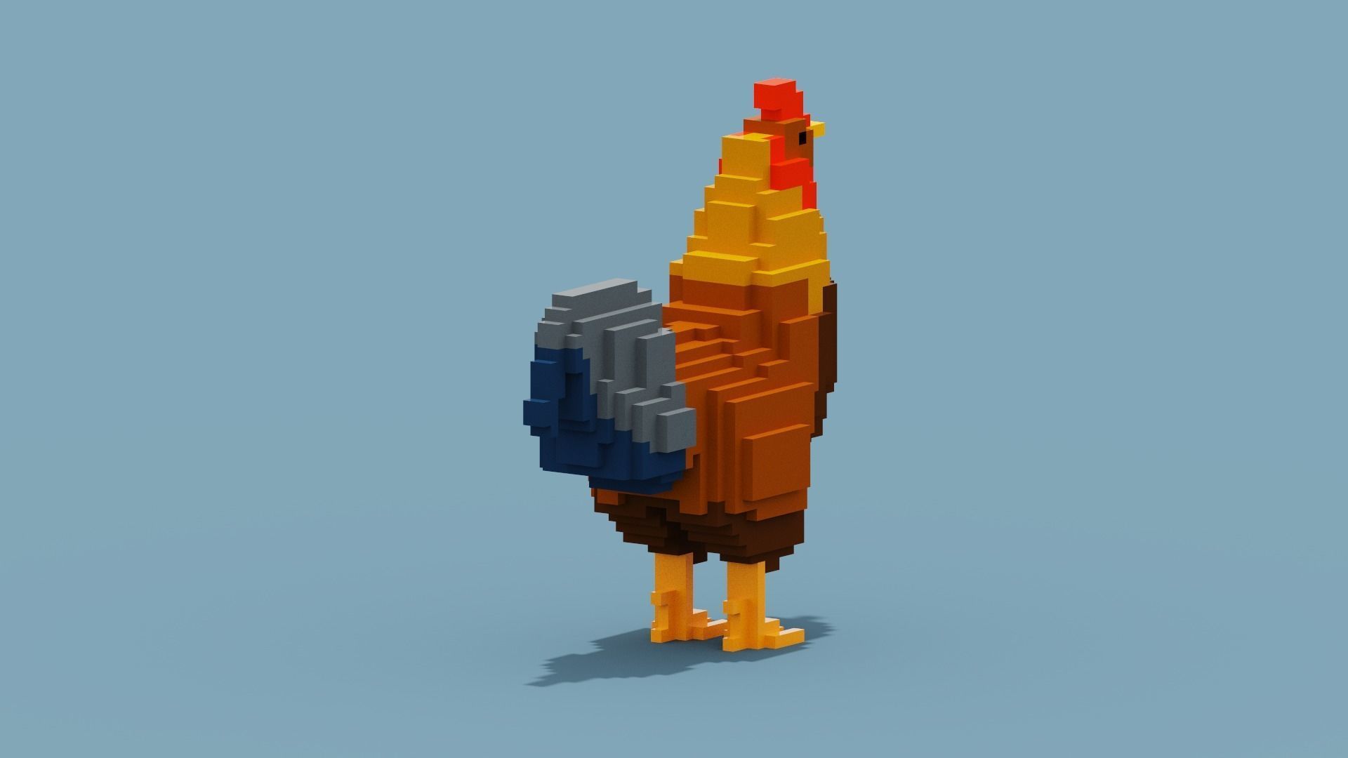 Voxel Rooster Low-poly 3D model_3
