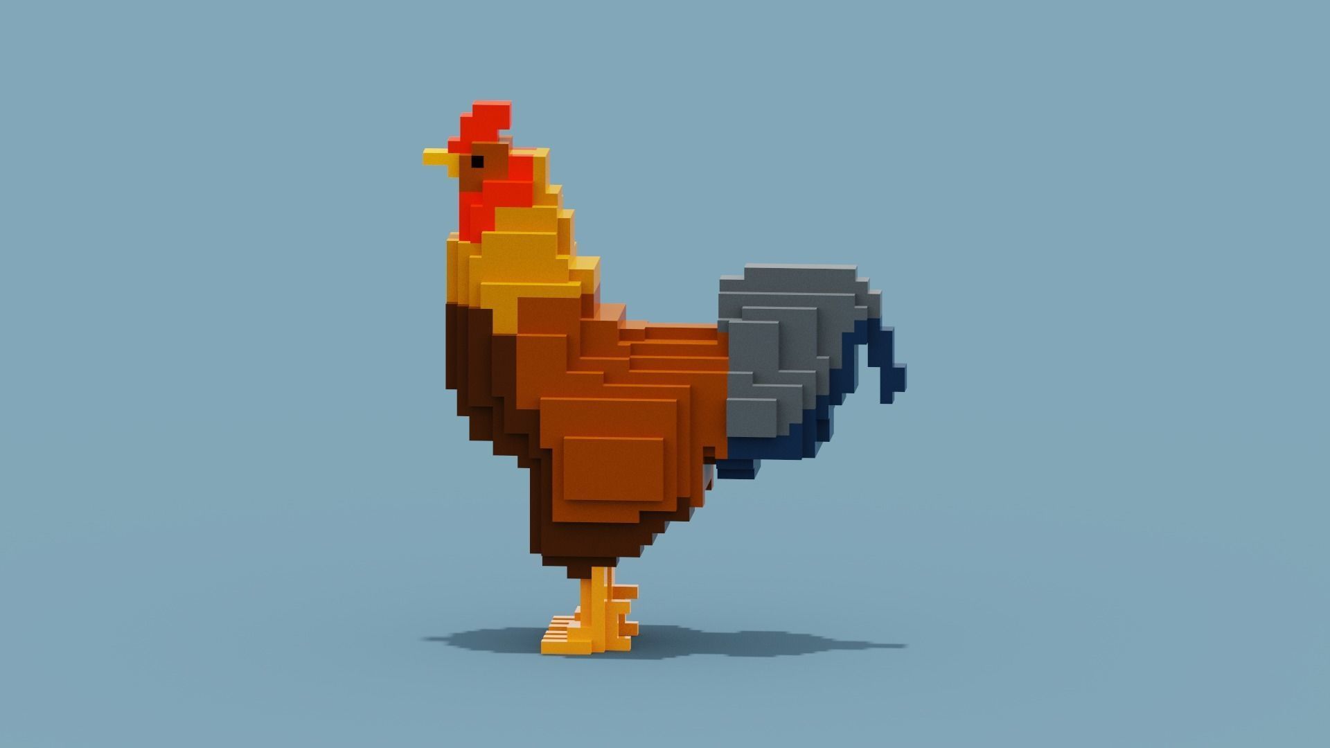 Voxel Rooster Low-poly 3D model_4