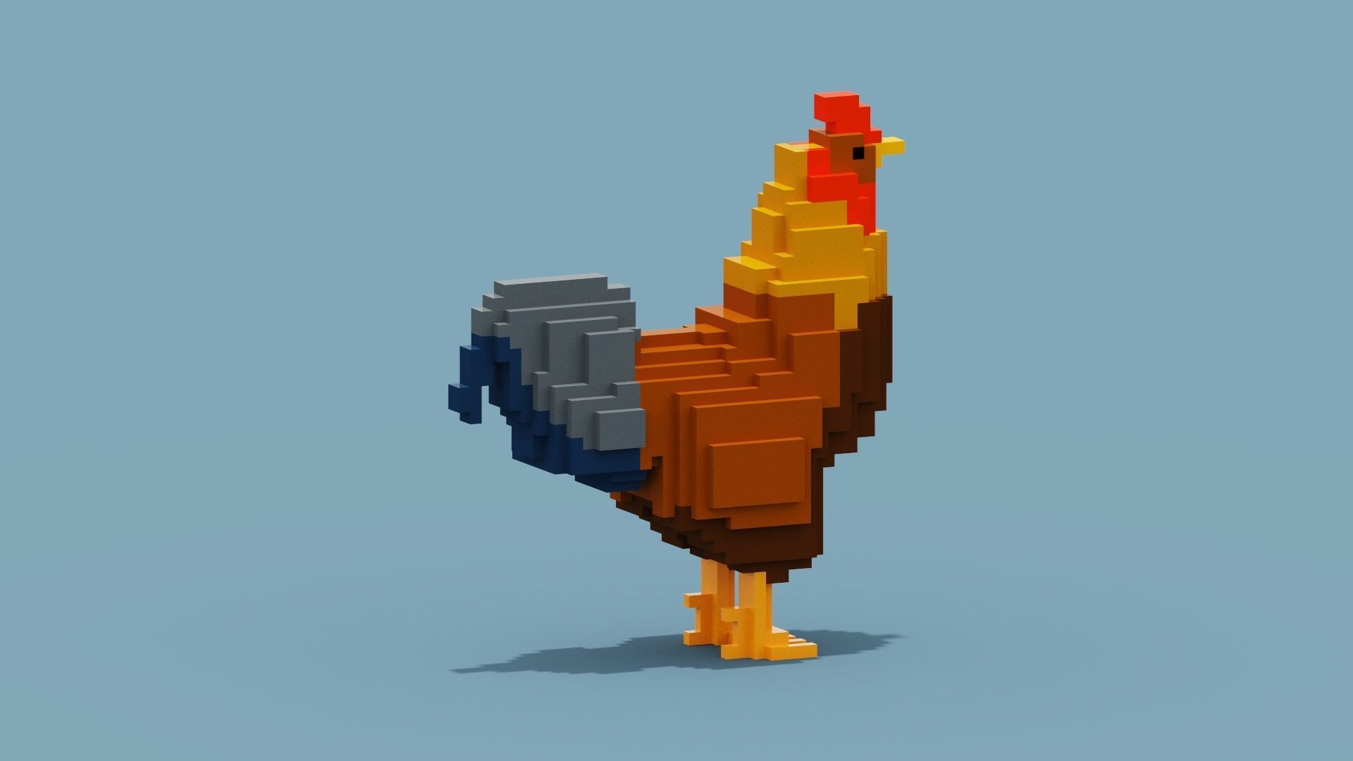 Voxel Rooster Low-poly 3D model_5