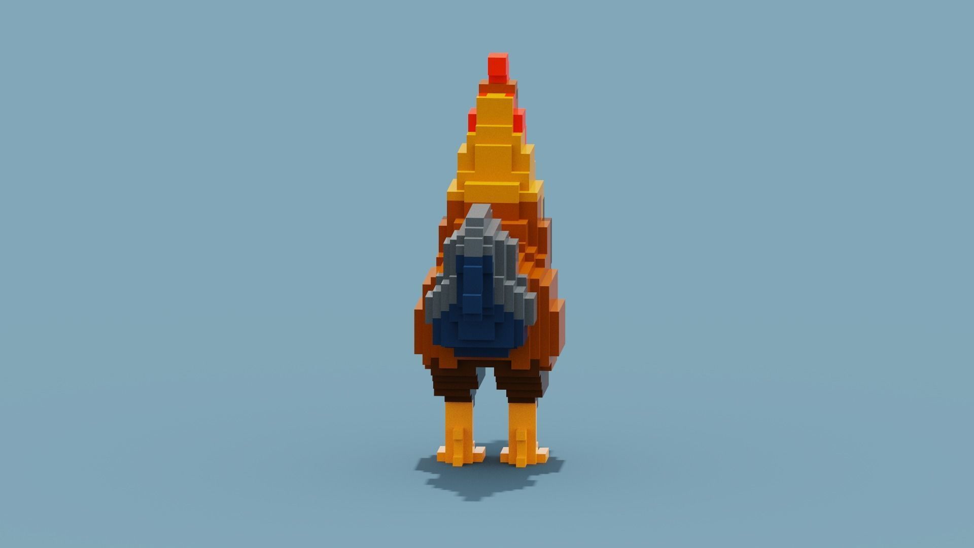 Voxel Rooster Low-poly 3D model_7
