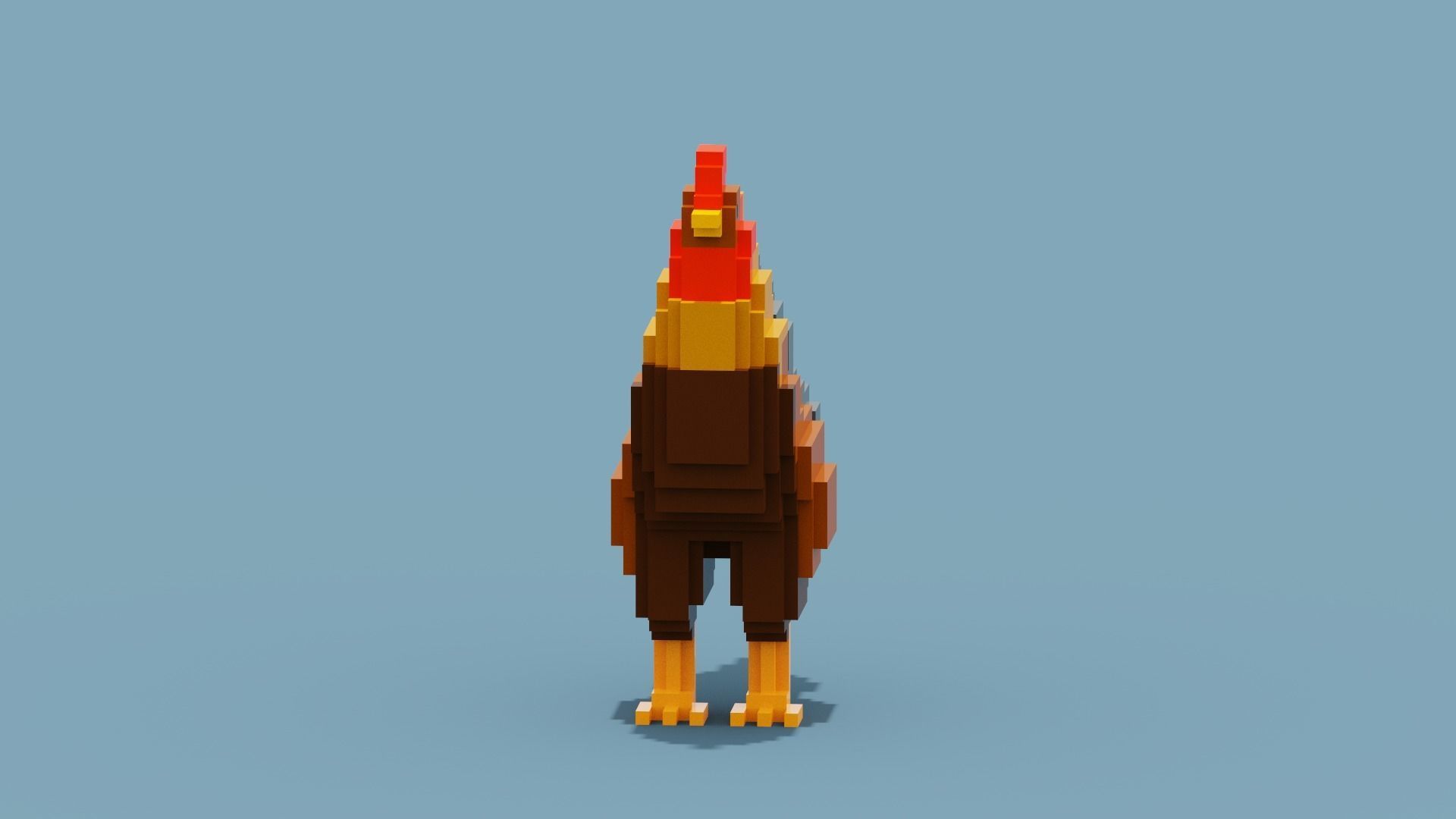 Voxel Rooster Low-poly 3D model_11