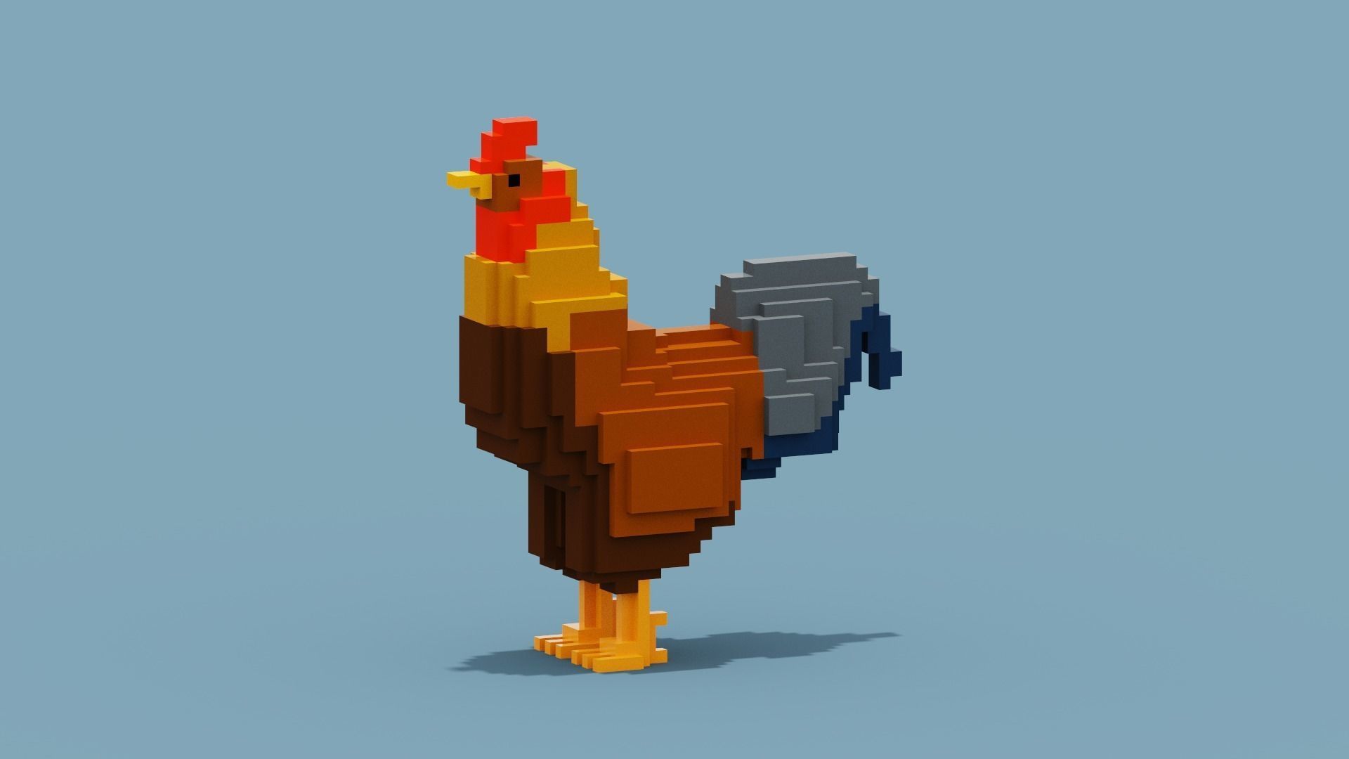 Voxel Rooster Low-poly 3D model_1