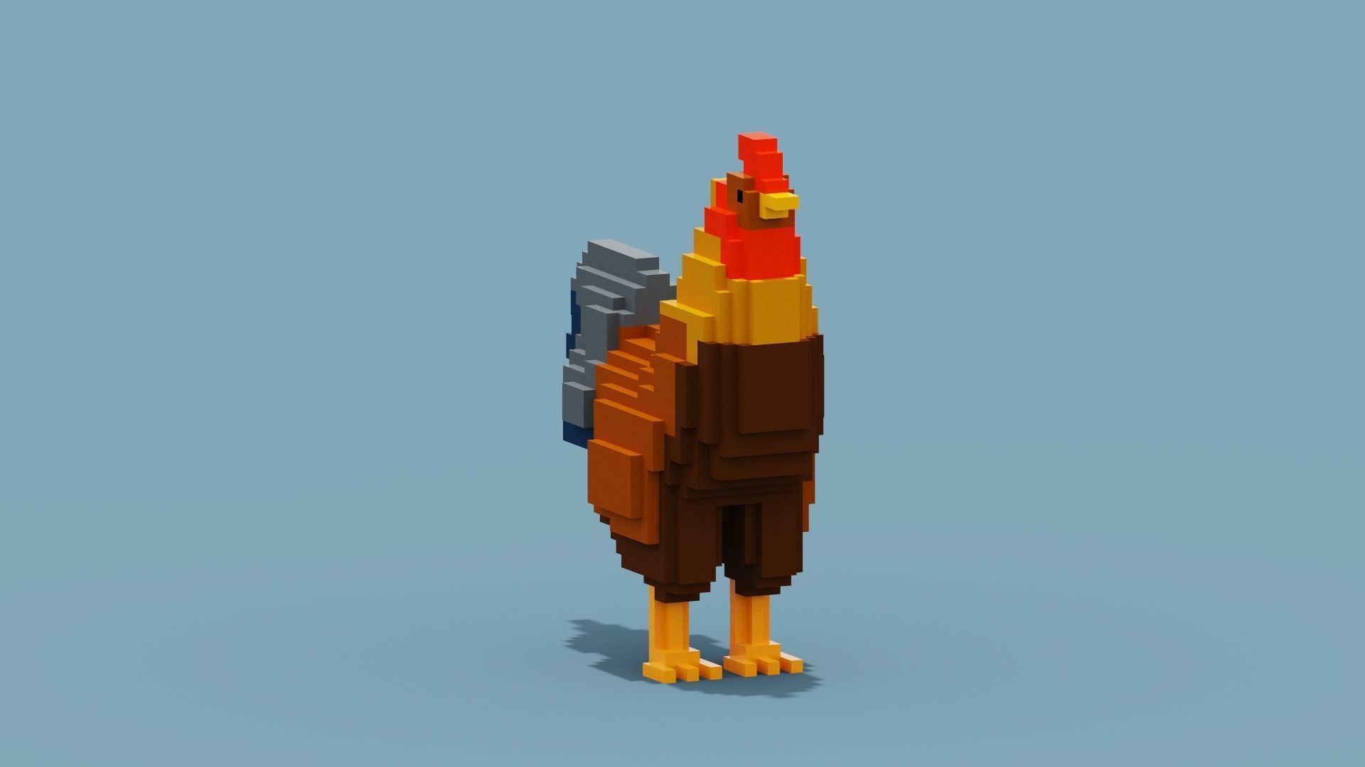 Voxel Rooster Low-poly 3D model_10