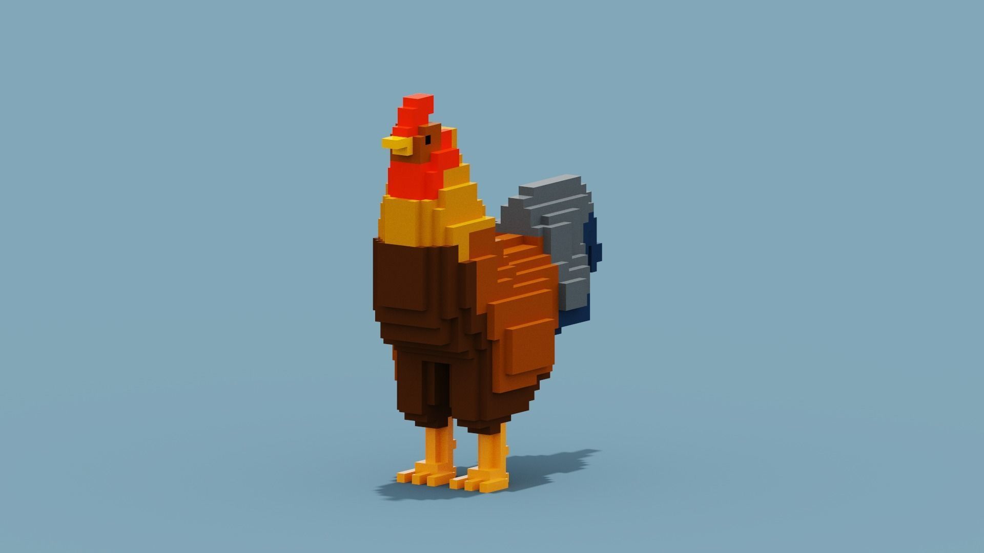 Voxel Rooster Low-poly 3D model_9