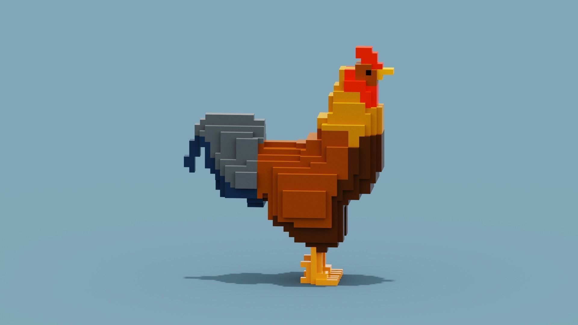 Voxel Rooster Low-poly 3D model_6