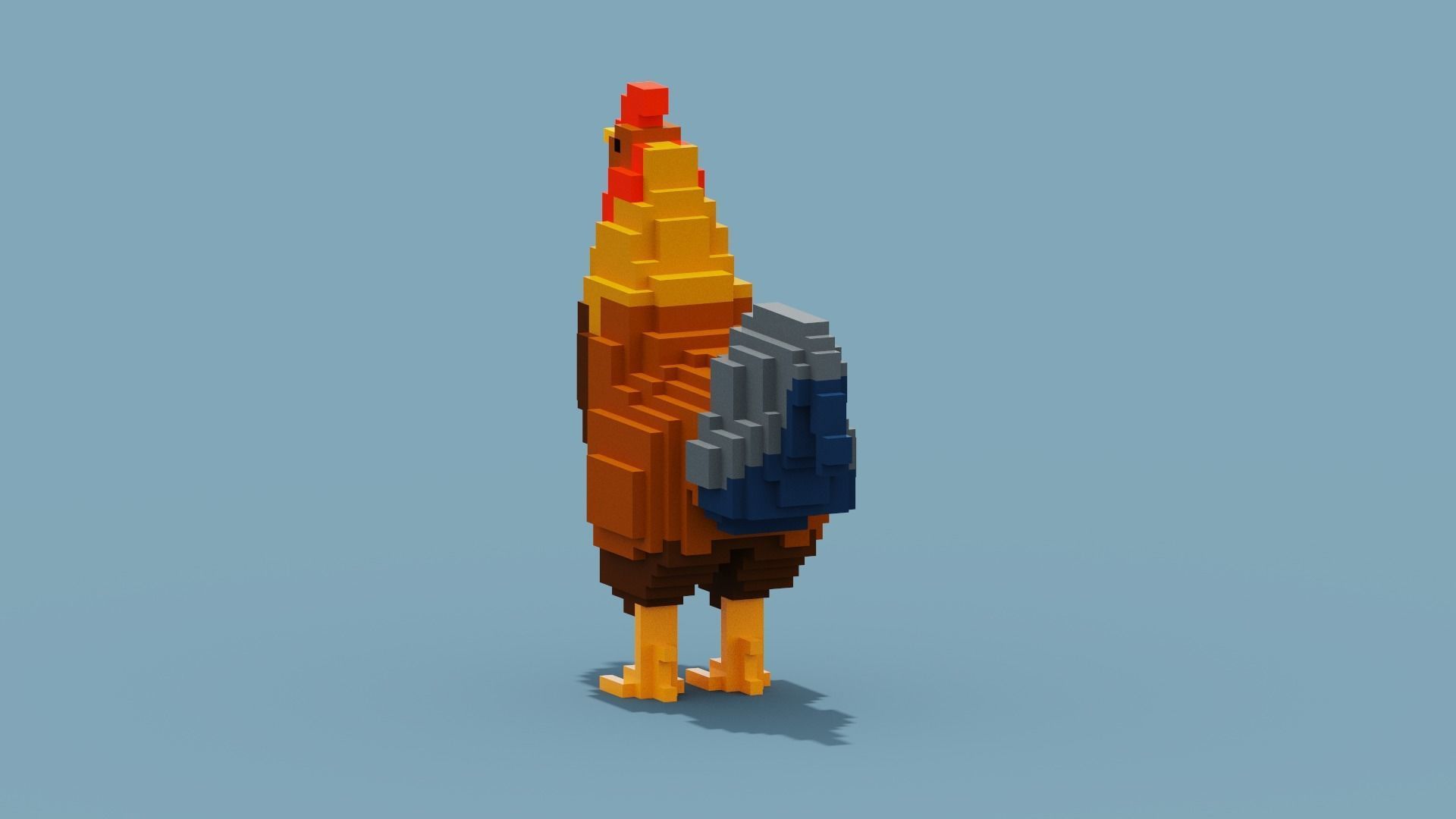 Voxel Rooster Low-poly 3D model_8