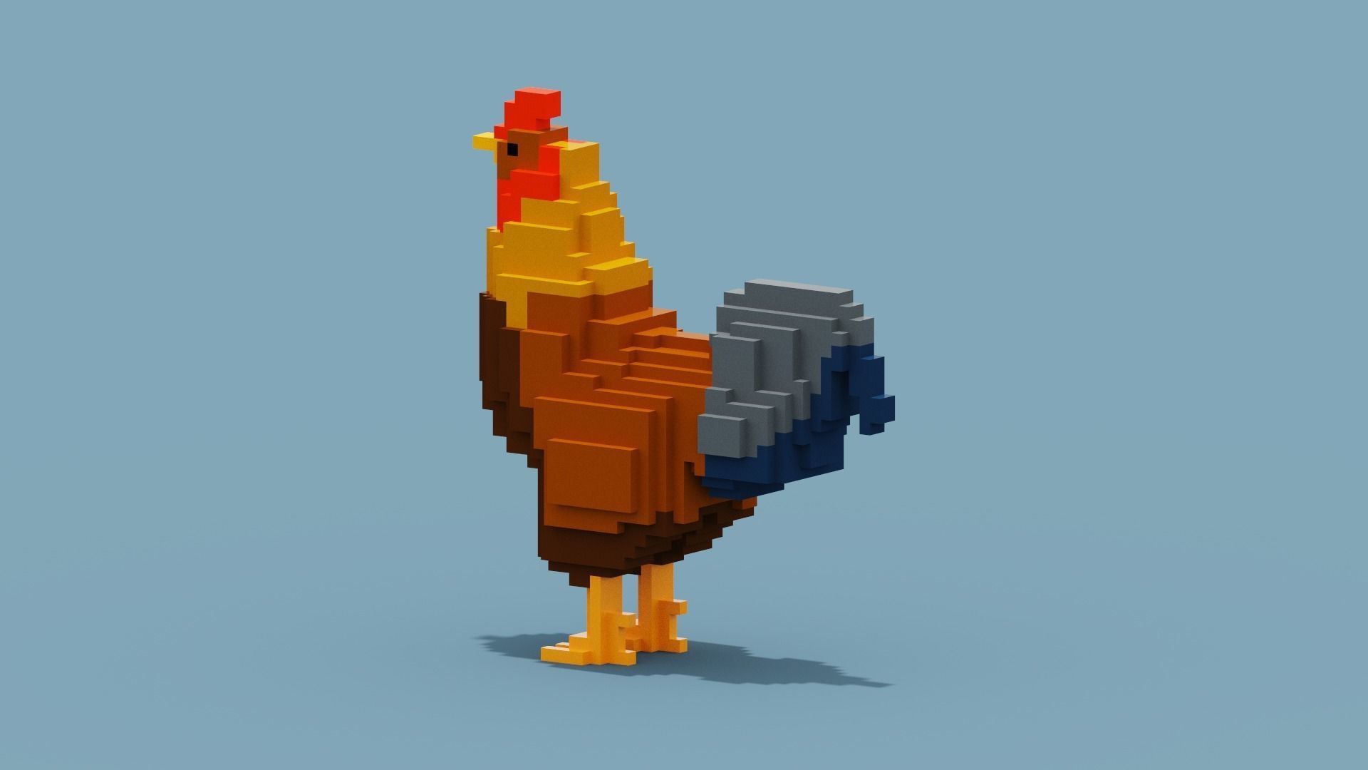 Voxel Rooster Low-poly 3D model_2