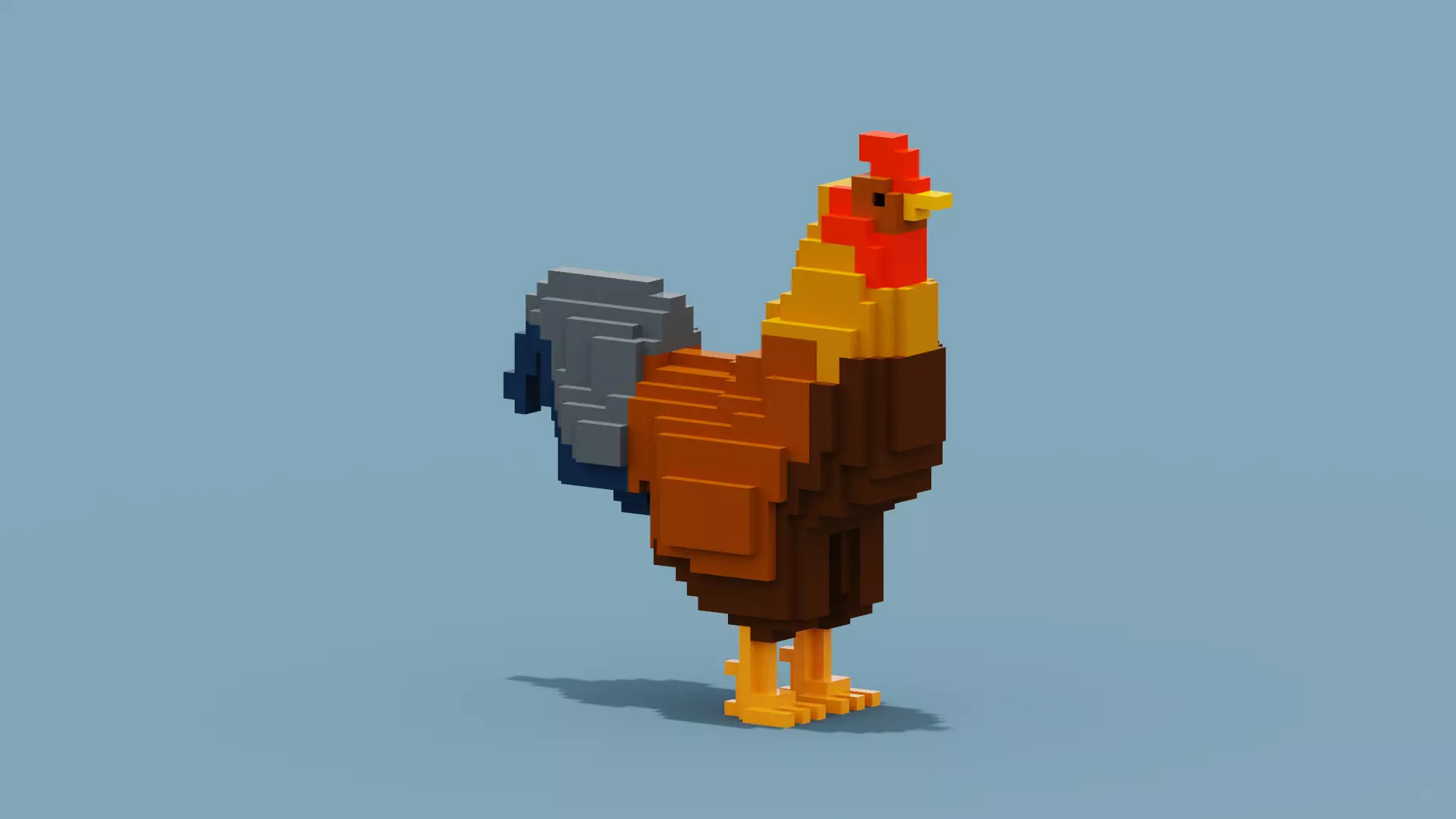 Voxel Rooster Low-poly 3D model_0
