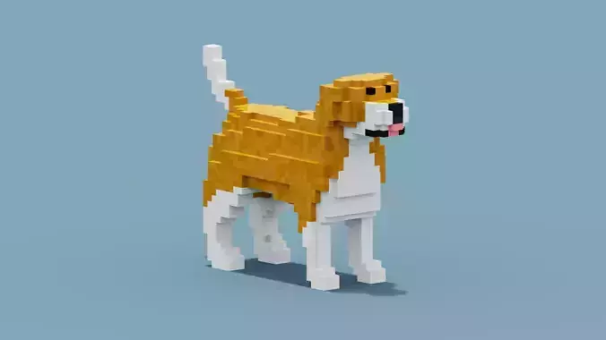Voxel Dog Low-poly 3D model