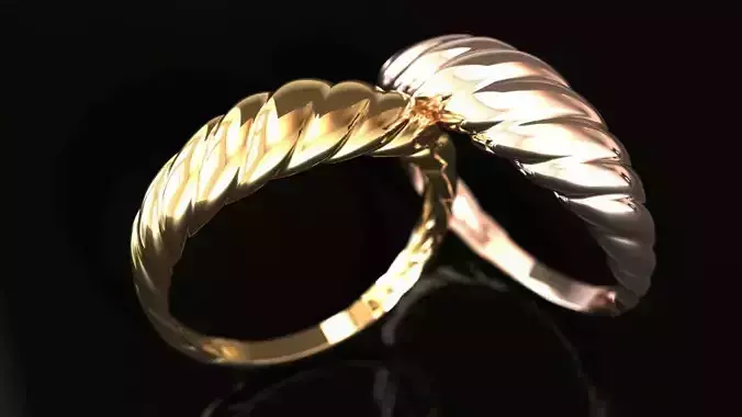 2 twisted gold croissant rings 3D print model