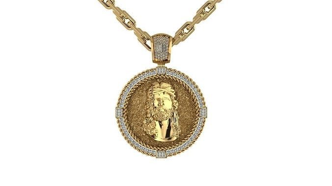 Jesus Face Pendant with diamonds 3D print model