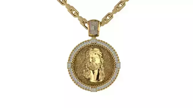 Jesus Face Pendant with diamonds
