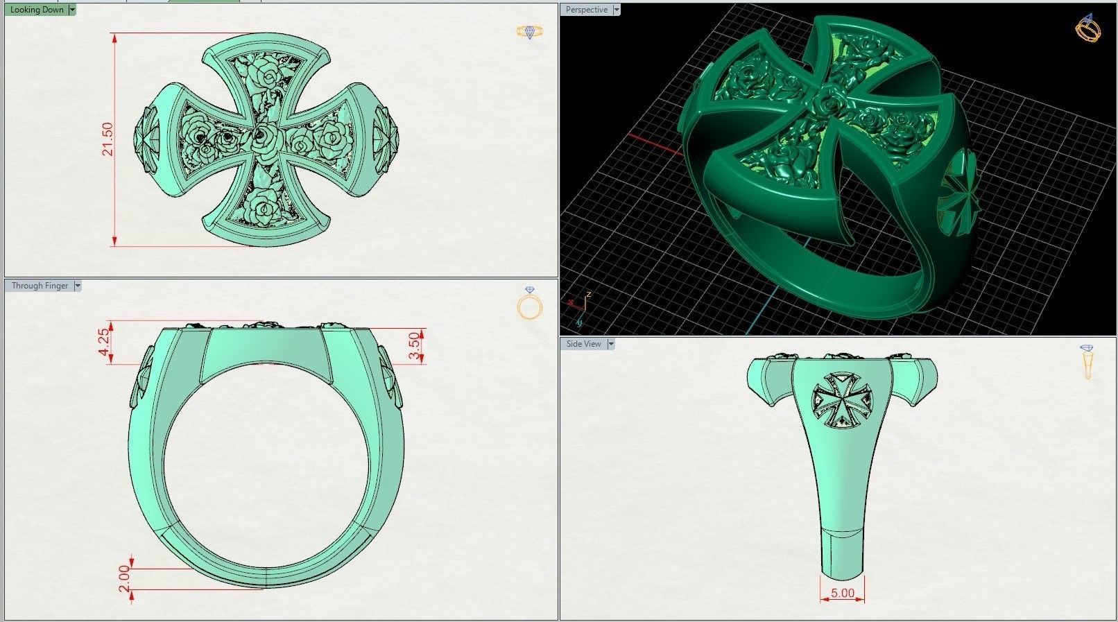 Hospitaller Maltese Cross Templar Symbol Ring 3D print model_7