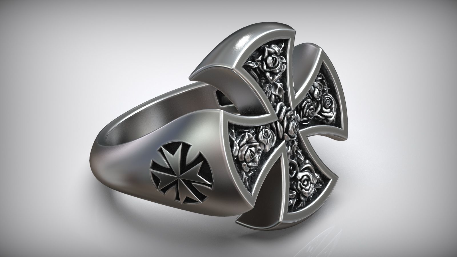 Hospitaller Maltese Cross Templar Symbol Ring 3D print model_5